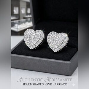 New Heart-Shaped Pave Moissanite Stud Earrings- Sparkling Heart Jewelry